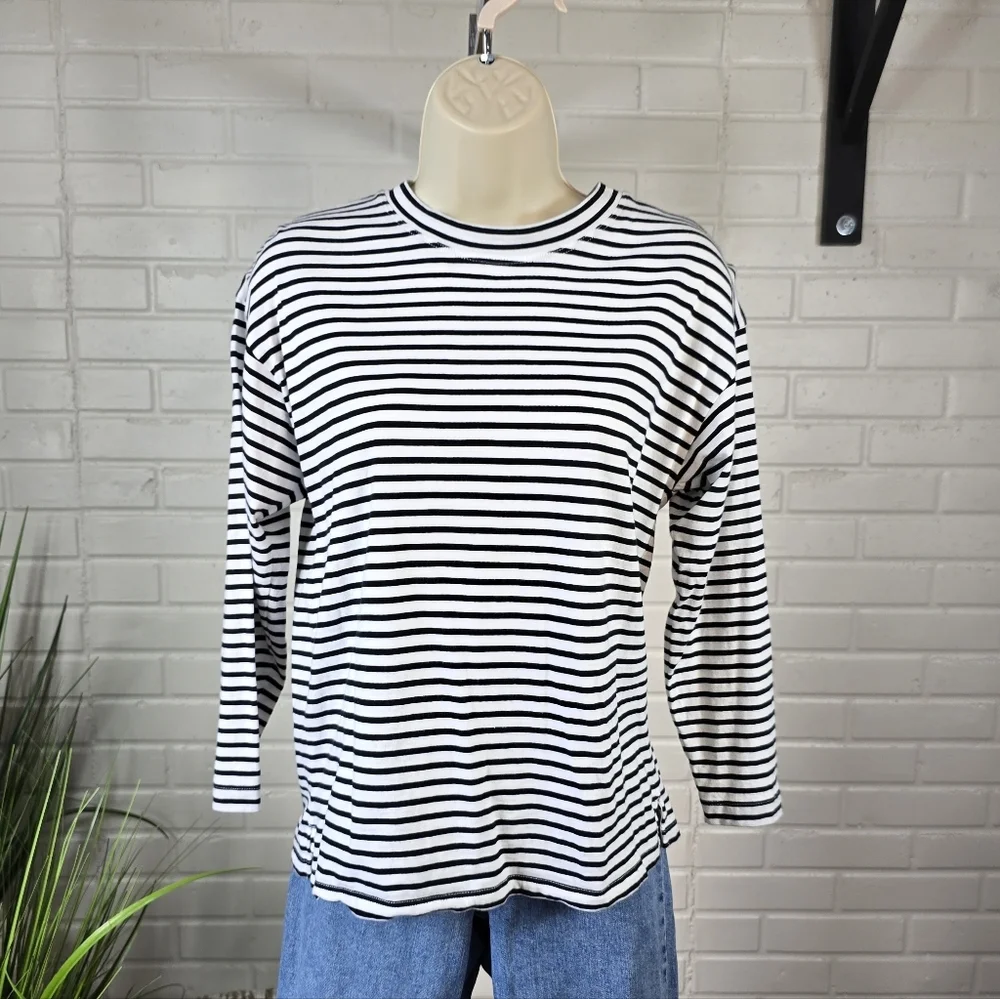 AYR Black and White Striped Crewneck Long Sleeve T-shirt Extra Small - Picture 2 of 8